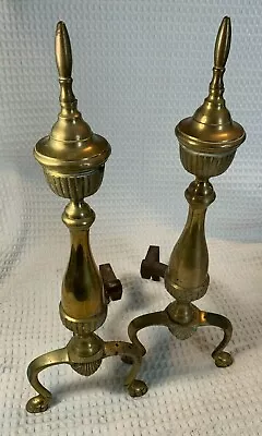 Vintage Brass Georgian Style Fireplace Andirons Shell Claw Feet Finial Japan 19  • $59