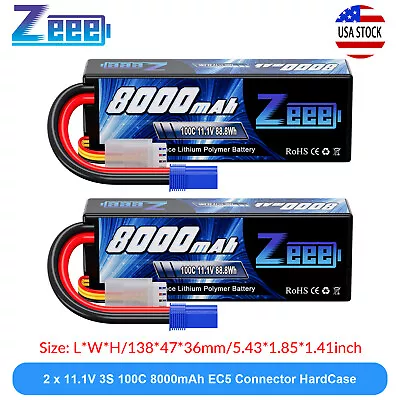 2x Zeee 3S LiPo Battery 8000mAh 11.1V 100C EC5 For 1/8 1/10 RC Car Truggy Buggy • $105.83