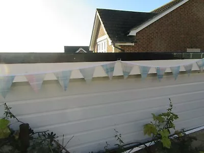   Pink & Blue Check Pvc Indoors/garden Bunting 10ft Approx 3 Mtrs • £6