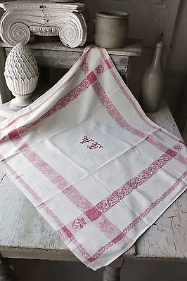 1 Single Damask Vintage Napkin French VF Monogram Rare Pink Red Farmhouse • $50