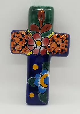Mexican Talavera Pottery Wall Cross Hand Painted Redware 8  X 4.75  Crucifix • $18