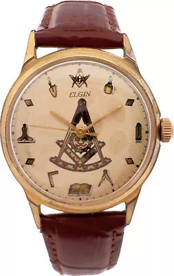 Vintage Elgin 17 Jewel Men's Mechanical Wristwatch 720 Swiss W Masonic Dial • $335