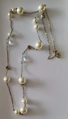 J Crew Pearl Bauble Cluster Crystal Rhinestone Gold Chain Statement Necklace 36  • $15