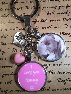 Personalised Photo Keyring Pink I Love You Mummy Mum Nanny Nan Gift Present • £6.45