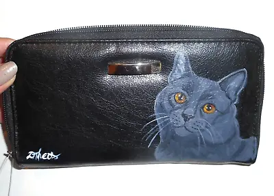 Chartreux Cat Wallet For Women Hand Painted Vegan Leather • $39