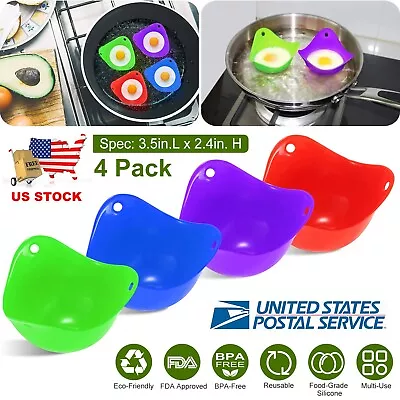 4 Pack Egg Poacher Silicone Egg Poaching Cups Non-Stick For Microwave Stovetop • $11.78