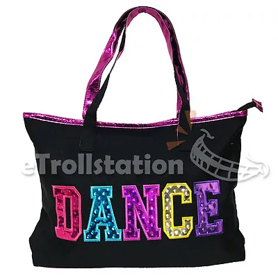 Youth Girls Dance Swim Tote Bag Ballet Pack Multicolored Dance Print Black Pink • $15.99