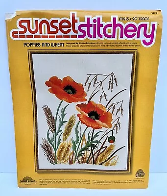 Vintage 1975 Sunset Stitchery “poppies And Wheat” # 2270 Crewel Embroidery Kit • $48