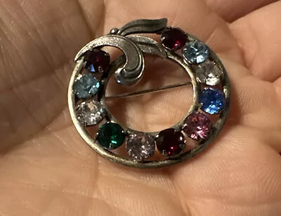 Vintage Sterling Silver Van Dell Brooch Pin Multicolor Rhinestone Jewelry Signed • $22
