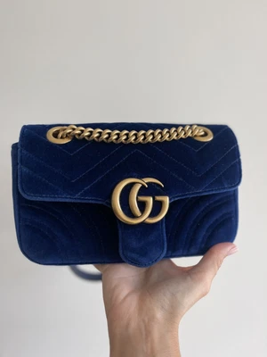 $1995 • Buy Gucci Marmont Mini Velvet Shoulder Bag Blue