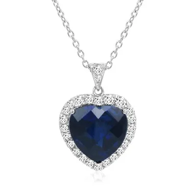 Created Sapphire Heart Of The Ocean Pendant Necklace 12ct TGW In Sterling Silver • $119.95
