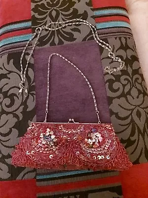 £9.99 • Buy Beautiful Red Beaded Bag Bnwot