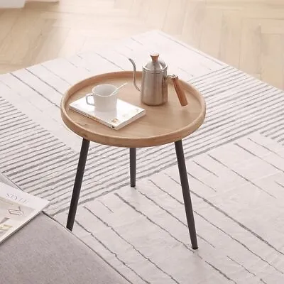 Round End Table Coffee Accent Table Log Natural Wooden Tray Desktop Nightstand • $49.39