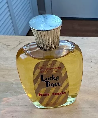 NEW! Vintage Full Bottle Lucky Tiger Barber Hair Tonic Label Glass Bottle RARE! • $30