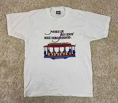 VINTAGE 80s 90s MISTER ROGERS NEIGHBORHOOD TROLLEY T SHIRT L TV SHOW DEADSTOCK • $149.95