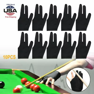 10pcs Men Women 3 Fingers Billiard Cue Pool Gloves Snooker Nylon Left Right Hand • $7.90