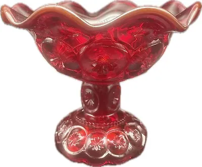 VTG Ruby Red L.E. Smith Moon & Stars Pedestal  Compote Candy Dish 5.25” EUC • $29.95