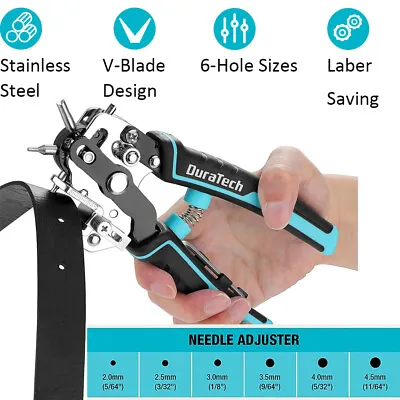 DURATECH Leather Hole Punch Heavy Duty Belt Hole Punch Plier With 6 Solid Holes • $19.59