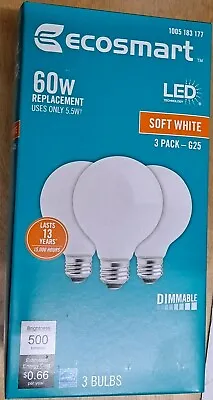 EcoSmart 60W Equivalent G25 Globe Dimmable Soft White Glass Filament LED 3 Pack • $12.50