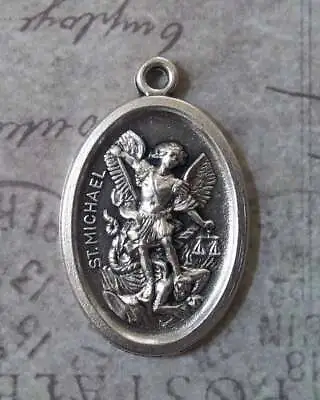 925 Sterling Silver 24  Necklace ST MICHAEL PRAY GUARDIAN ANGEL PENDANT 2 SIDED • $18.88