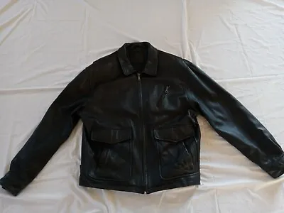 Mens Black Leather Bomber Biker Jacket Sz XLT XLarge Tall Heavyweight • $39.99