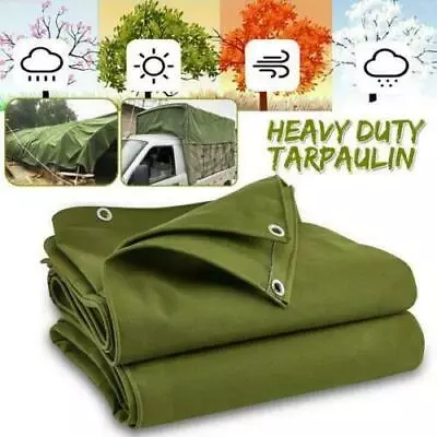 Army Heavy Duty Canvas Tarp Tarpaulin Sun Blocked Waterproof Dustproof • £30.99