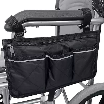 Wheelchair Side Bag Waterproof Armrest Pouch Bag Black Hanging Storage Organizer • $13.99