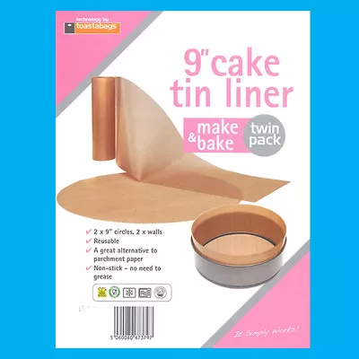 2x 9  Inch Reusable Non-Stick Beige Cake Tin Liners Make & Bake • £4.79