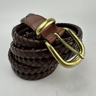 Coach Men’s Brown Braided Leather Belt Gold Brass Buckle 5922 Size 42 105 Cm • $85