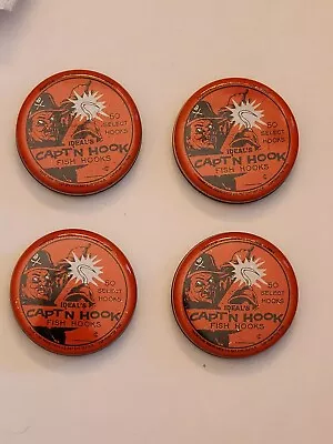 Vintage Ideal's Capt'n Hook Advertising Litho Fish Hook Tin With Hooks. Lot Of 4 • $94.99