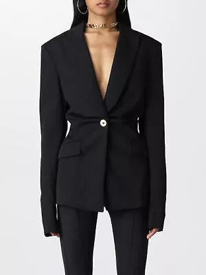 VERSACE Womens Black Lined Shoulder Pads One Button Clousre Blazer Jacket 42 • $627.61