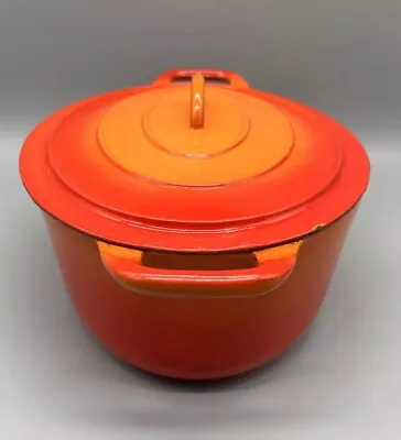 Vtg MCM Descoware Enameled Cast Iron Dutch Oven Flame Orange Belgium Oval 3A8 • $65