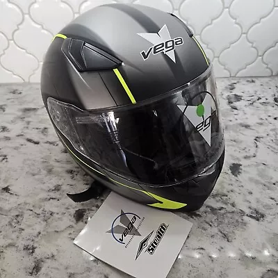 Vega Vertice Stealth Full Face Helmet Adult Xxl Grey & Neon Green Sun Shield • $109