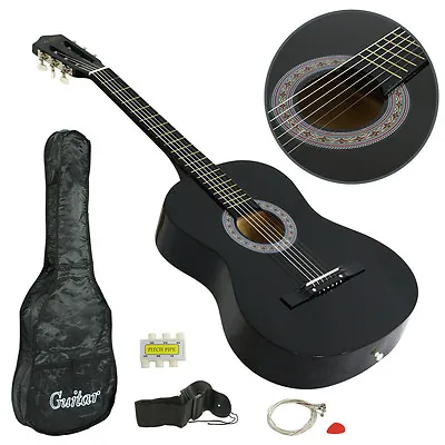  38  Full Size Adult Acoustic Guitar Beginner BLACK Child GIGBAG STRAP TUNER  • $43.58