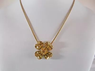 Gold Tone Monet Dogwood Pendant Choker Necklace Serpentine Chain Ships Free • $15