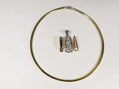 Gorgeous Vintage Mod Changeable 3 Pendant Necklace Gold Silver Tone 9.5  C4669 • $9.74