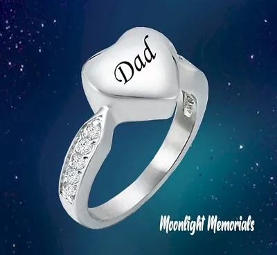 New Dad Heart Crystal Cremation Ash Urn Memorial Keepsake Ring • $17.95