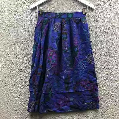 Vintage Lanvin Skirt Dress Women's Size 38 Floral Midi Zip Blue Wool Silk • $60.99