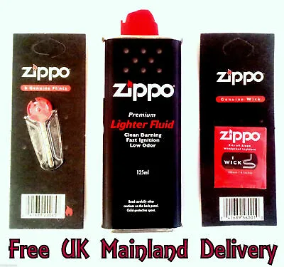 Original Zippo Lighter Fuel Fluid Petrol Wick And Flint UK SELLER Brand New • £26.98