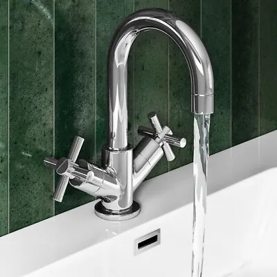 £19.50 • Buy New Modern Cross Head Bathroom Chrome Basin Sink Mono Mixer Tap With Waste Set