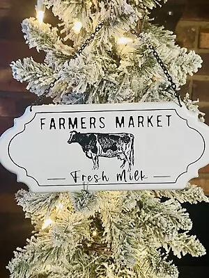 Farmers Market Fresh Milk Metal Hanging Sign Farmhouse Enamel NEW • $19.87