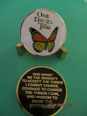 $17 • Buy Coin  Butterfly ONE DAY AT A TIME  MEDALLION  Tri Plate 12 STEP Programs