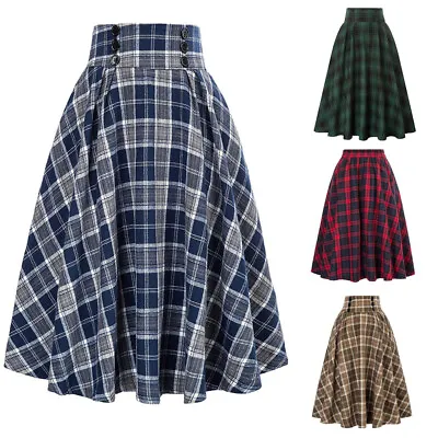 $14.89 • Buy Women's Tartan Swing A-Line Skirt Check Plaid Long Maxi Skirt High Waist Dresses