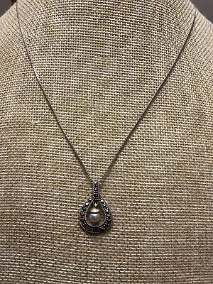 Sterling Silver Marcasite Freshwater Pearl Pendant Thailand Signed • $19