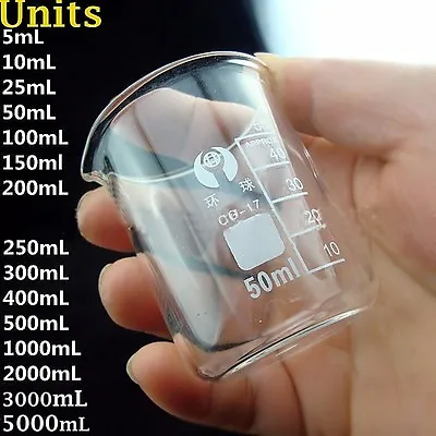 5ML-5000ML Chemistry Laboratory Glassware Beaker Beaker Borosilicate Measuring • $17.93