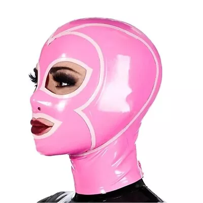 Pink Latex Hood With Back Zipper Gummi Rubber Mask Cosplay Clubwear Fetish BDSM • $36.58