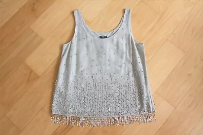 ANN TAYLOR Silver Gray Beaded Rhinestone Tank Dressy Cocktail Wedding Sz 6 NWT • $30