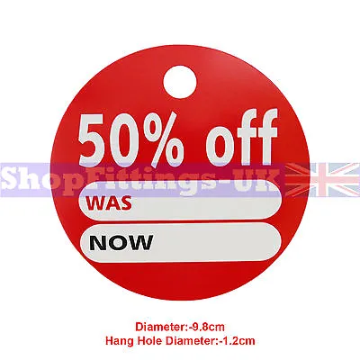 £1.20 • Buy '50% Off' Round Price Display Card Swing Tickets For Retail Sale Display