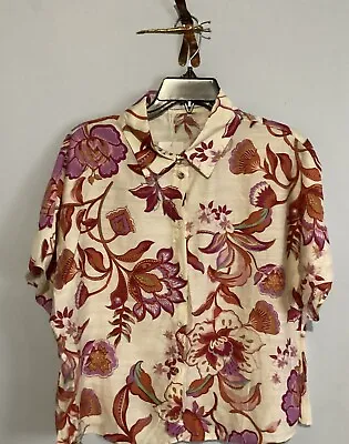 MNG Mango Floral Button Front Blouse NWT Women’s Sz 12 • $9.99