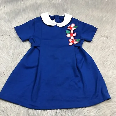 Vintage Toddler Girls Florence Eiseman Dress Blue Red White Floral • $20